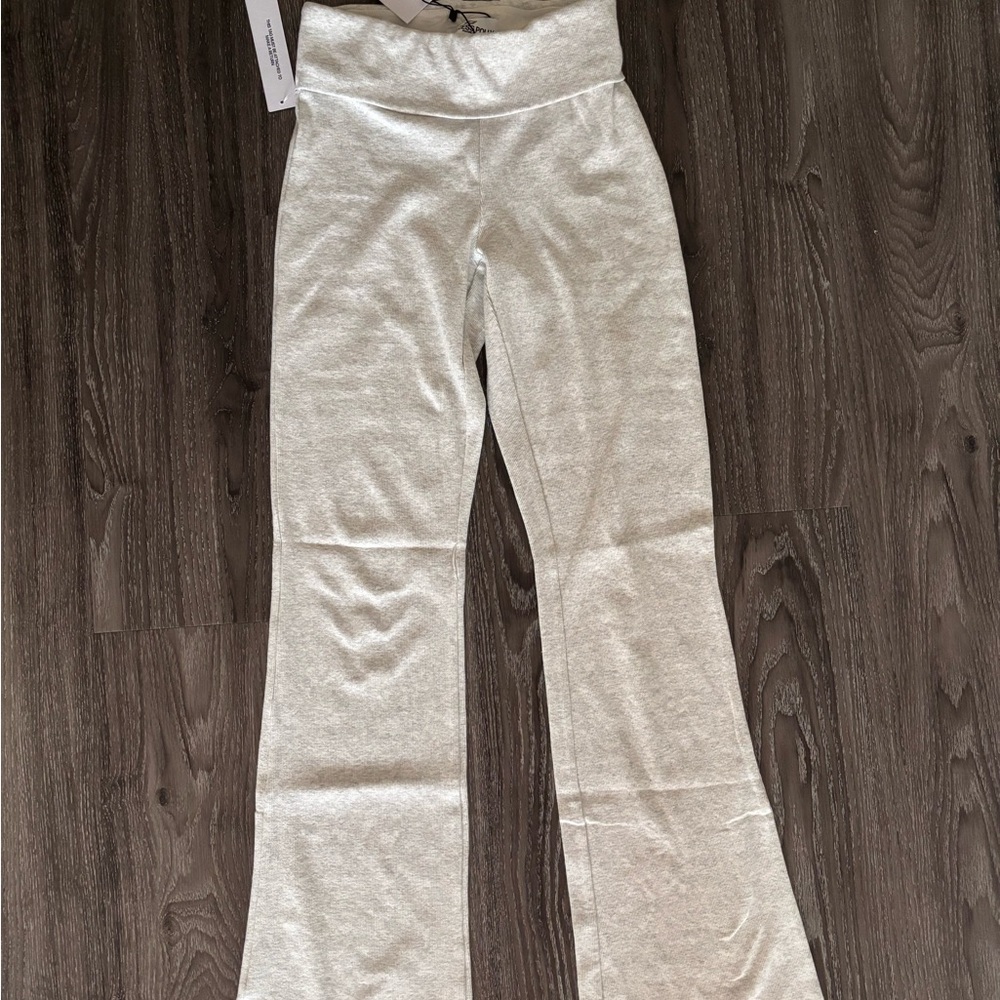 Princess Polly Light Gray Ribbed Flared Pants